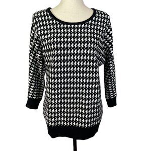 Carolyn Taylor Houndstooth Sweater Black White Crew Neck Dolman Sleeves Size M